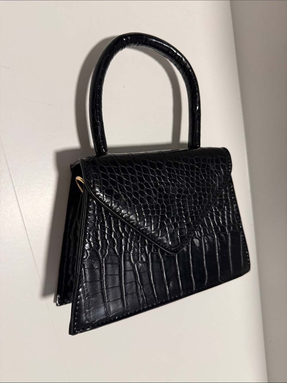 Source Unknown Black Croc-Embossed Top-Handle Satchel
